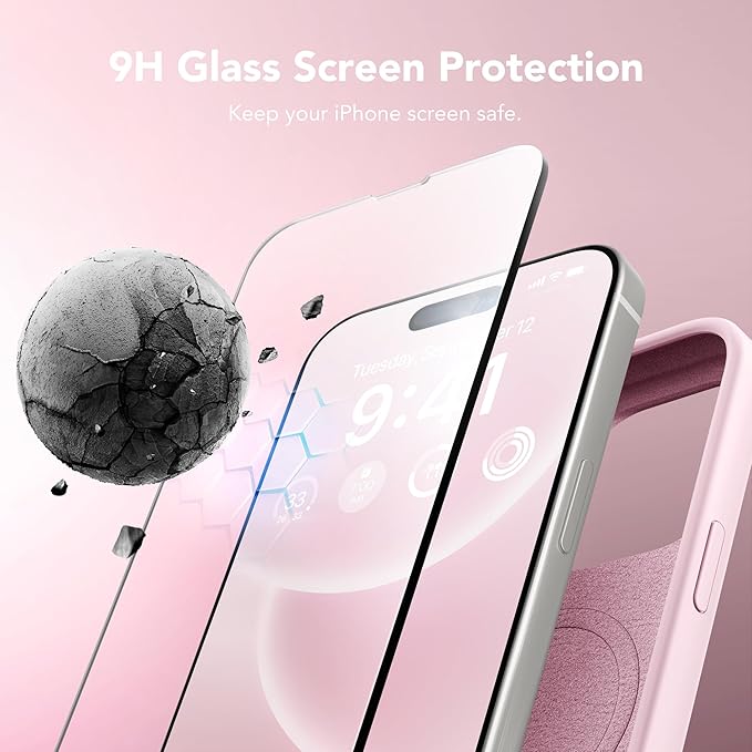 GONEZ for iPhone 15 Pro Max Case Silicone, Compatible with Magsafe, Camera Protector + Screen Protector, Soft Anti-Scratch Microfiber Lining, Liquid Silicone Shockproof Phone Cover, Chalk Pink