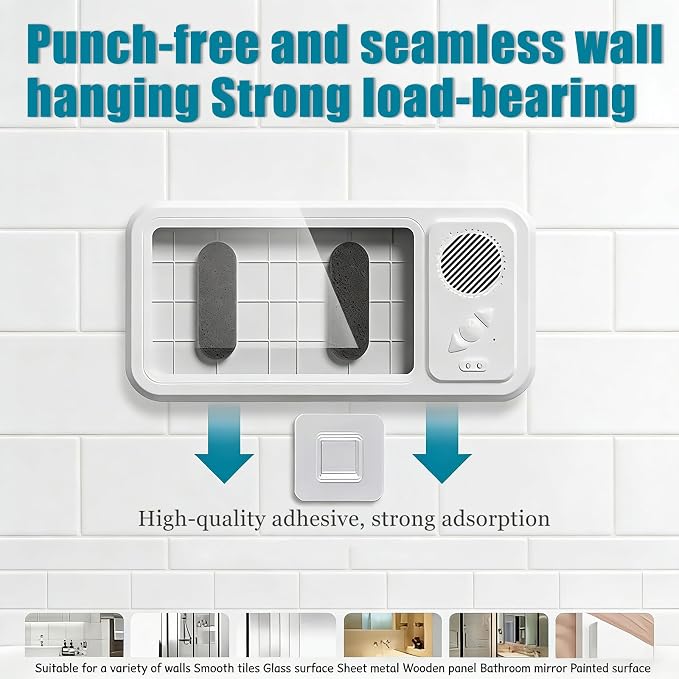 2026 Waterproof Phone Holder for Shower with Bluetooth Speaker,360° Rotatable Mount with Volume Adjustment Button,Shower Phone Holder Waterproof for 4" - 7" Cell Phone