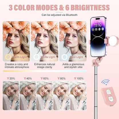 Selfie Stick with Rechargable Remote & Light (1PC), Tripod for iPhone, Cell Phone Stand for Video Recording, Portable Travel Essentials Smartphone Mount Holder, Extendable Vlogging Filming Accessories
