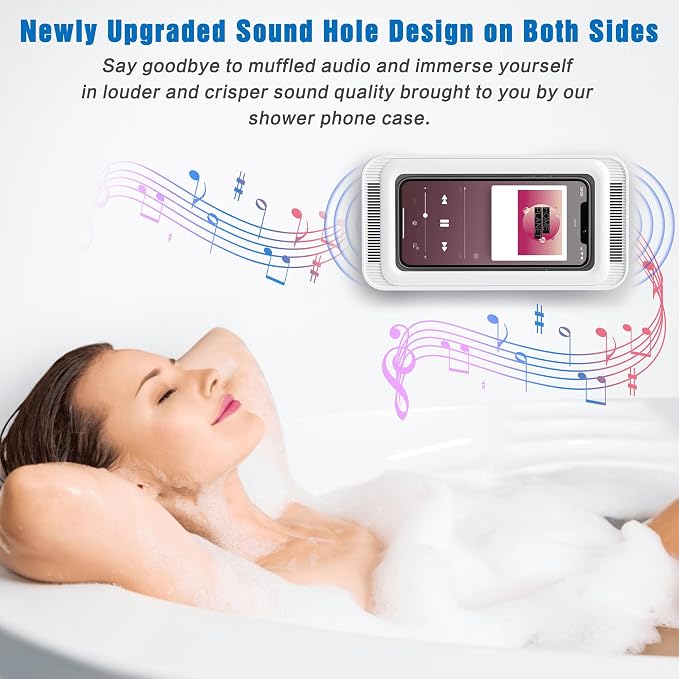 Waterproof Shower Phone Holder with 480° Rotation | Enhanced Sound Quality | Adjustable Arm Stand | Fits up to 7" Screens(White)