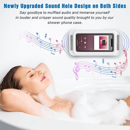 Waterproof Shower Phone Holder with 480° Rotation | Enhanced Sound Quality | Adjustable Arm Stand | Fits up to 7" Screens(White)