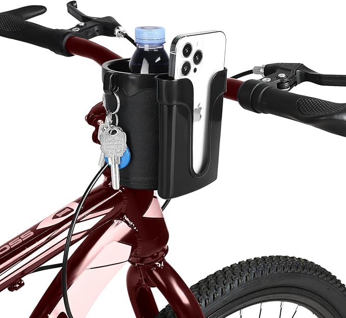 Accmor 3-in-1 Bike Cup Holder with Cell Phone Keys Holder, Bike Water Bottle Holders, Universal Bar Drink Cup Can Holder for Bicycles, Motorcycles, Scooters, Black, 2 Pack
