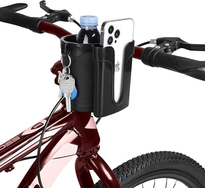 Accmor 3-in-1 Bike Cup Holder with Cell Phone Keys Holder, Bike Water Bottle Holders, Universal Bar Drink Cup Can Holder for Bicycles, Motorcycles, Scooters, Black, 2 Pack