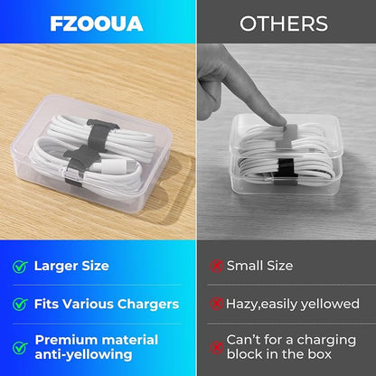 2 Pack Cable Organizer Box with 14 Clear Switch Case, Cable Straps and Label Stickers, Travel Cord Organizer for Charging Cables, USB Wires, Earphones – Drawer Organization for Home & Office