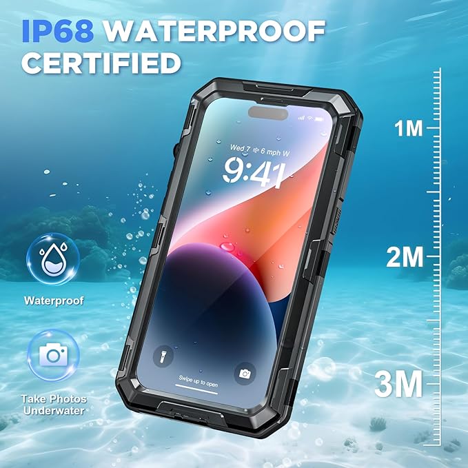 Beasyjoy for iPhone 14 Waterproof Case, Metal Heavy Duty Case with Built-in Temperd Glass Screen Protector, Military Grade Shockproof Full Body Protection, Rugged Phone Cover for iPhone 14, Black