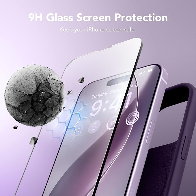 GONEZ for iPhone 14 Pro Max Case Silicone, Compatible with MagSafe, with Screen Protector + Camera Lens Protector, Liquid Silicone Shockproof Protective Phone 14 ProMax Case 6.7", Deep Purple