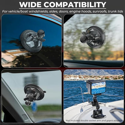 1" Ball Twist-Lock Suction Cup Mount, 3.5" Large Suction Cup Base for Vehicle Windshields, Compatible with RAM Mounts B Size 1" Ball Double Socket Arm, for GoPro Insta360 Camera Phone Holder