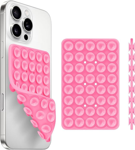 QxbBox Silicone Suction Cup Phone Case Mount Double Sided, Hands-Free Strong Grip Holder for Selfies and Videos,Silicon Sticky Phone Grip with Higher Suction Power for Cell Phone Pink