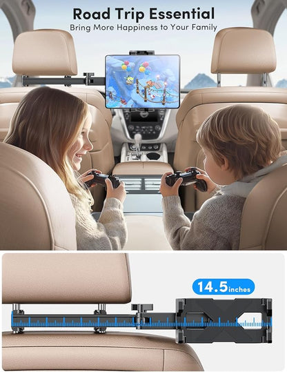 ELWEY iPad Holder for Car Backseat, Headrest Tablet Holder for Car Back Seat, [3 in 1 Extension Arm] Adjustable iPad Car Mount for Kids, for 4.7-13" Device Like iPad Pro, Air, Mini, Galaxy, Fire HD