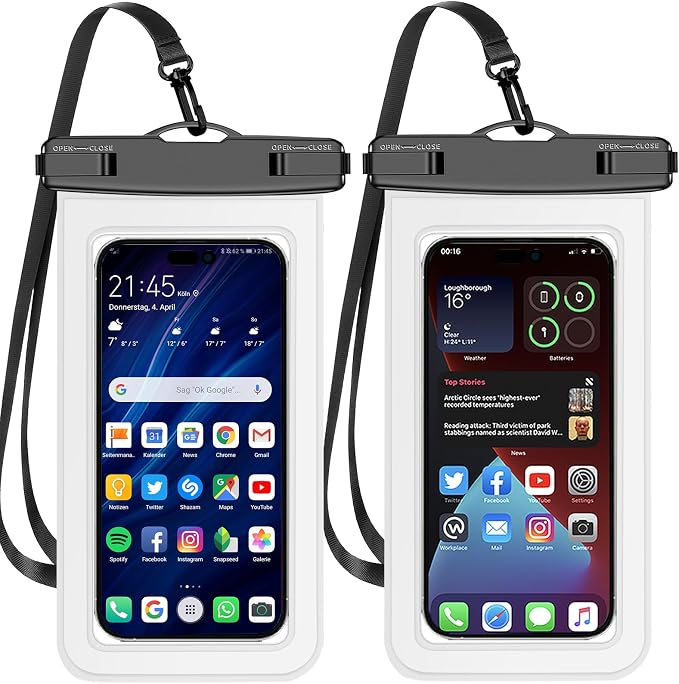 Up to 8.3" 2 Pack White Universal Waterproof Phone Pouch, Large Phone Waterproof Case Dry Bag,Protection Level: IP68,Outdoor Sports for Apple iPhone,Samsung,and More,White