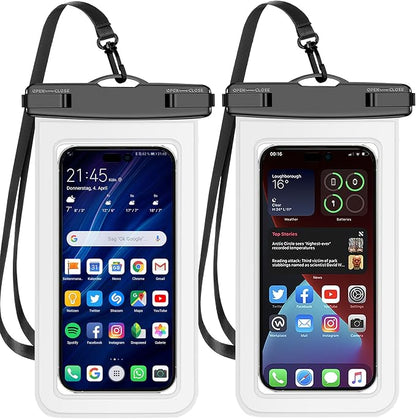 Up to 8.3" 2 Pack White Universal Waterproof Phone Pouch, Large Phone Waterproof Case Dry Bag,Protection Level: IP68,Outdoor Sports for Apple iPhone,Samsung,and More,White