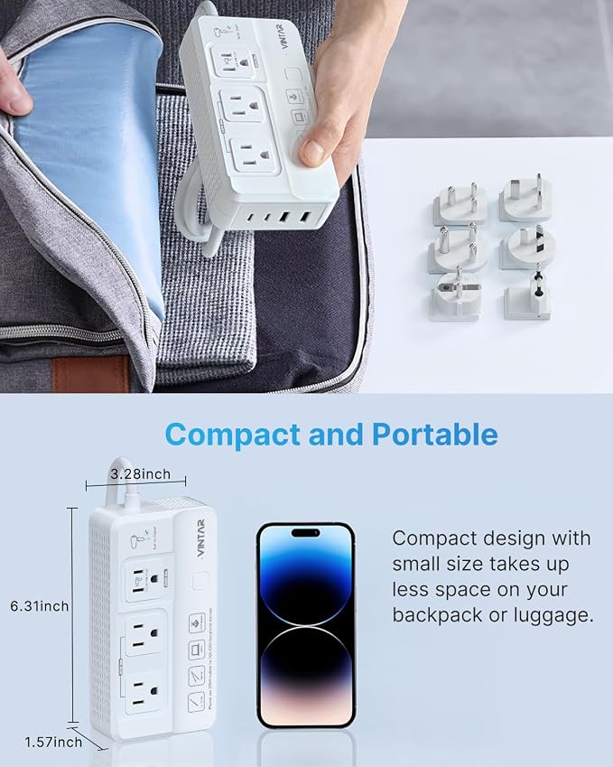 VINTAR 2000W 220V to 110V Converter for Hair Dryers, Universal Travel Adapter Voltage Converter US to Europe with 4 USB Ports(2 USB C), International Step Down Transformer for EU UK JP AU India SA