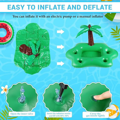 FillTouch Floating Drink Holder for Pool, Floating Cabana Bar, Hot Tub Drink Holder for Adults, Inflatable Pool Accessories(Coconut Tree)