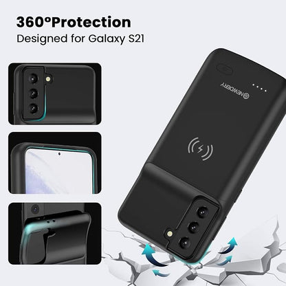 NEWDERY 4800mAH Battery Case for Samsung Galaxy S21, External Rechargeable Battery Charger and Mobile Phone Case Power Bank Backup Battery Charger for Galaxy S21 5G (6.2 Inches) Black