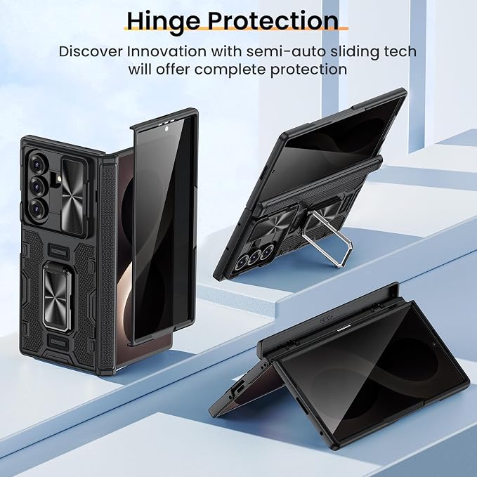 VEGO for Z Fold 8 Ultra Case with Screen Protector Anti-Peeping, Black | Built-in Hinge Protection &Slide Camera Cover Military-Grade Shockproof Rugged Kickstand Case for Galaxy Z Fold 8 Ultra-Black