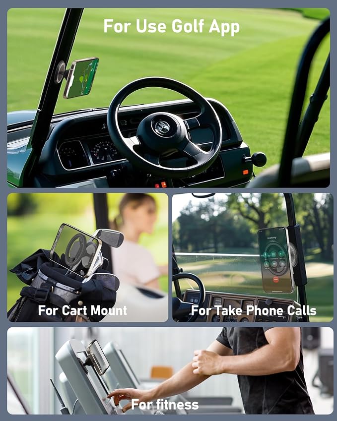 Magnetic Golf Cart Phone Holder, 360° Rotation Magnetic Phone Holder for Golf Cart, Phone Caddy for Golf Cart with MagSafe iPhone, Golf Cart Accessories Gifts for Men with EZGO/Club Car/Yamaha