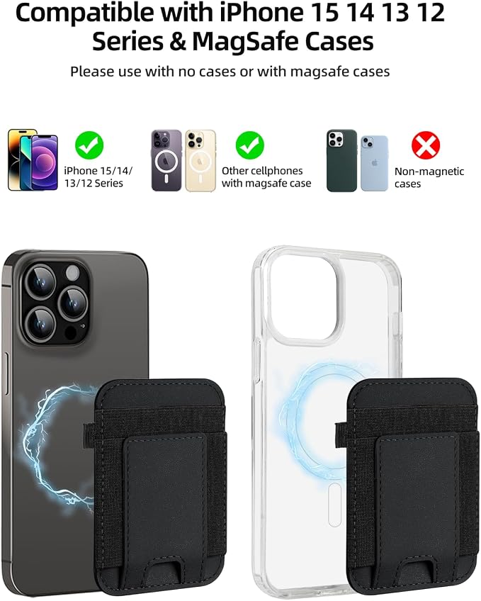 ExtreLife For Magsafe Wallet, Strongest Magnetic Wallet for iPhone 17/16/15/14/13/12 Series, for Magsafe Card Holder with 2 Card Slots, RFID Blocking, Vegan Leather, Hold 7 Cards, Slim, Black