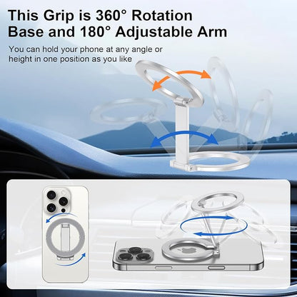 Double Magnetic Phone Grip Holder for MagSafe, Portable Phone Stand for Gym Removable Magnetic Ring Kickstand for iPhone 17 16e 16 15 14 13 12 Pro Max Series MagSafe Case, Attach to Any Iron Surface