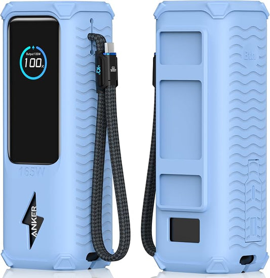 Silicone Case for Anker Laptop Power Bank (25000mAh 165W), with Charging Cable Holder, Portable Protective Cover Compatible with Anker 25000mAh 165W Power Bank for Travel & Daily Use(Light Blue)
