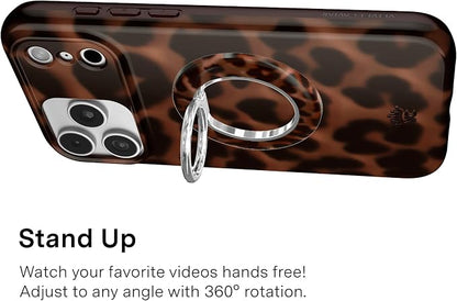 VELVET CAVIAR Compatible with MagSafe Phone Grip 2.0 | Cute Magnetic Ring Holder | Finger Loop Kickstand | Pop On Accessory for iPhone 17, 16, 15, 14, 13, 12 | It Girl Leopard