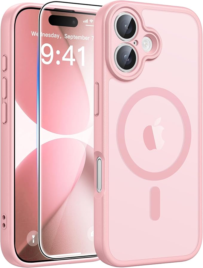FNTCASE for iPhone 17 Case: [Compatible with Magsafe] Translucent Matte Cases with [Full Camera Protection] [Screen Protector] Military Grade Shockproof Protective Phone Cover - Light Pink