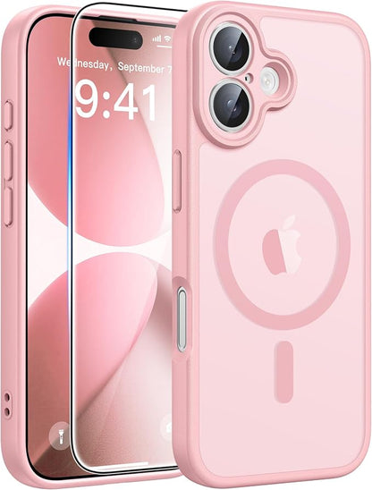FNTCASE for iPhone 17 Case: [Compatible with Magsafe] Translucent Matte Cases with [Full Camera Protection] [Screen Protector] Military Grade Shockproof Protective Phone Cover - Light Pink