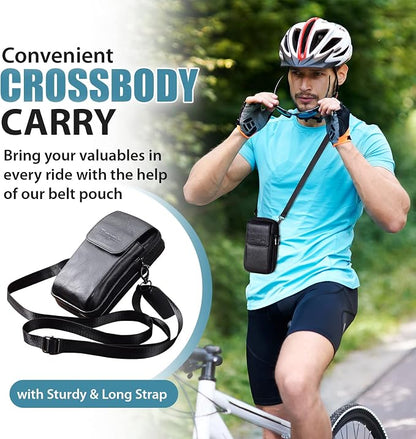 Hengwin Leather Phone Pouch Fits for iPhone 16 Pro Max 15 Plus 14 Pro Max 13 Pro Max 12 Pro Max Samsung Galaxy S24 Ultra S23 Ultra S22 Ultra Holster Belt Clip Case Crossbody Purse Shoulder Bag (Black)