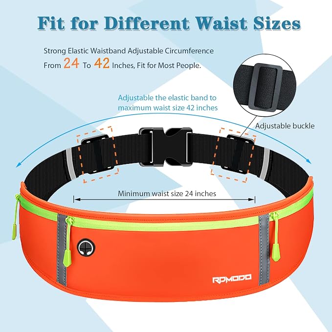 Fanny Pack for Men, Running Belt Waist Pack for Women Water Resistant Running Pouch Slim Large Capacity 3 Pockets Reflective Strip Flip Belt for iPhone 13 14 15 16 Plus Pro Max Workout Orange