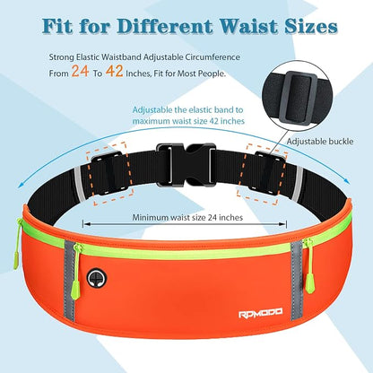 Fanny Pack for Men, Running Belt Waist Pack for Women Water Resistant Running Pouch Slim Large Capacity 3 Pockets Reflective Strip Flip Belt for iPhone 13 14 15 16 Plus Pro Max Workout Orange