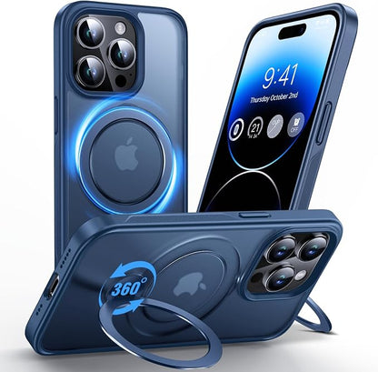 Anqrp 360° All-in-ONE Stand Case for iPhone 14 Pro with Rotatable Magnetic Kickstand Ring Holder, Compatible with MagSafe, MIL-Grade Shockproof iPhone 14 Pro Phone Case Cover 6.1" Blue