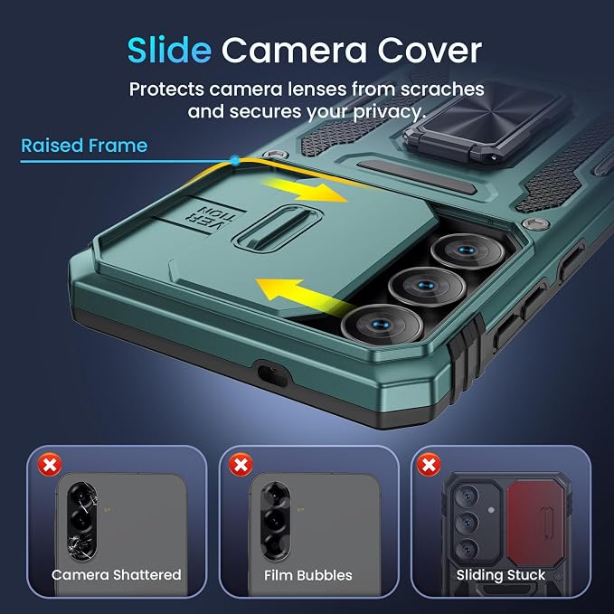 Caka for Samsung Galaxy S25 FE Case [HD Screen Protector] [Full Camera Lens Cover] [360°Rotated Kickstand Ring] [Heavy Duty Protection] Hard Rugged Protective Phone Cover for S25 FE - Alpine Green