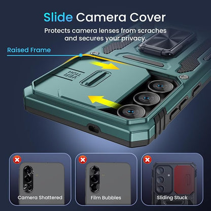 Caka for Samsung Galaxy S25 FE Case [HD Screen Protector] [Full Camera Lens Cover] [360°Rotated Kickstand Ring] [Heavy Duty Protection] Hard Rugged Protective Phone Cover for S25 FE - Alpine Green
