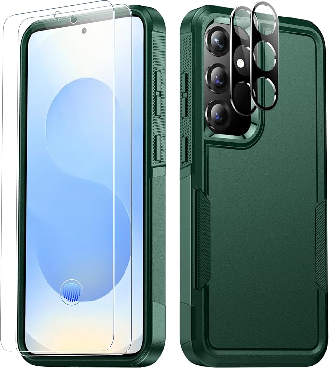 SPIDERCASE Designed for Samsung Galaxy S25 Plus Case, [10 FT Military Grade Drop Protection],2 Pack [Tempered Glass Screen Protector+Camera Lens Protector] Heavy Duty Shockproof Case,Deep Green