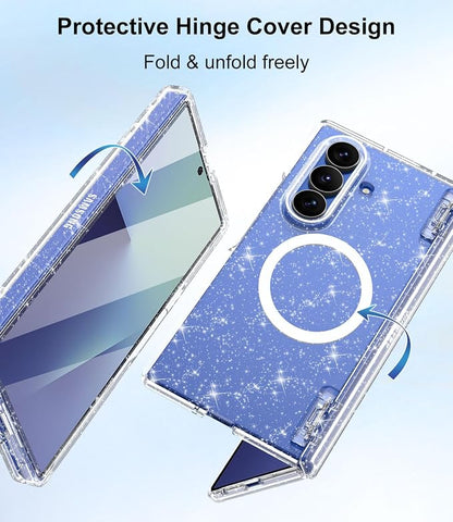 Btscase for Samsung Galaxy Z Fold 7 Case,Built in Front Screen Protector,Gold Glitter Marble Pattern Hard PC Slim Shockproof Full Body Drop Protective Case for Galaxy Z Fold 7 5G, Glitter