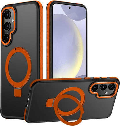for Samsung Galaxy S24 Plus Case, Magnetic Adjustable Ring Stand [Fit for Magsafe], [Military-Grade Shockproof Protection] Phone Case with Kickstand&Ring Holder (Orange)