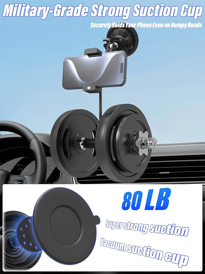 Heat Resistant Suction Cup Phone Holder, Ultra-Durable Metal Arm Phone Mount for Car Windshield Window Sunroof Dash, Vehicle Car Phone Holder Fit for 4-7" Cellphone