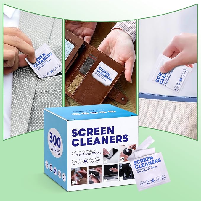 300 Pcs Cleaning Wipes for Glasses,Pre-Moistened Lens Cleaning Wipes, Computer & Laptops Screens, Smart Phones, Optical Lens, Goggles, and Watch Screen l Quick-Dry and Scratch-Free (300)