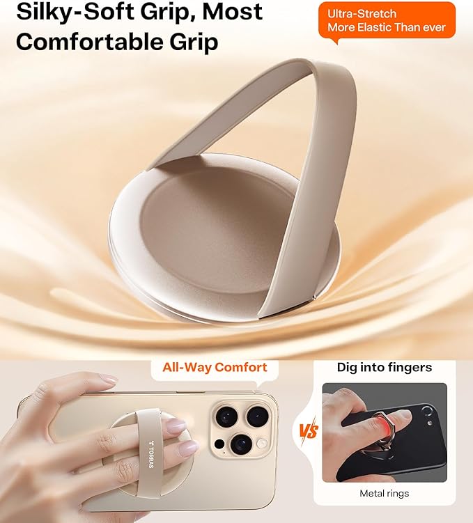 TORRAS 2026 Upgraded (Gen 7.0) Magnetic Phone Grip Ring Stand Holder, Comfortable Silicone Ring, Compatible with MagSafe Accessories 4-in-1 Kickstand for iPhone 17 Pro Max 16 15 14 13 Android,Rosegold