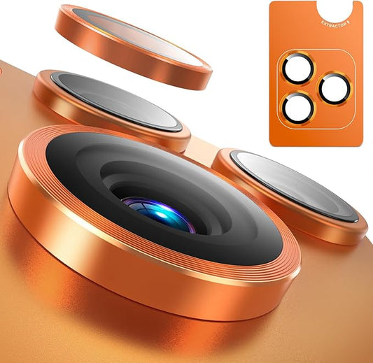 EZ-GLAZ-Camera Lens Protector for iPhone 17/16/15/14 Pro & Pro Max Series, with Aerospace-Grade Aluminum Alloy Ring, 1:1 Invisible Fit & Ultra-Clear, Military-Grade 9H+ Glass, Cosmic Orange