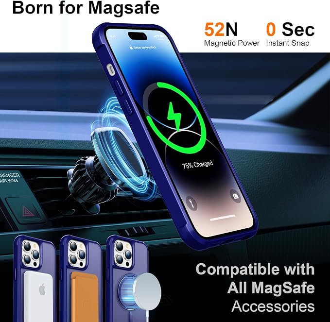 360° Magnetic Swivel Ring for iPhone 14 pro max case, Built-in Metal Stand and Ring Holder, Magsafe Compatible, Military Grade Protection, Shock Resistant - Blue