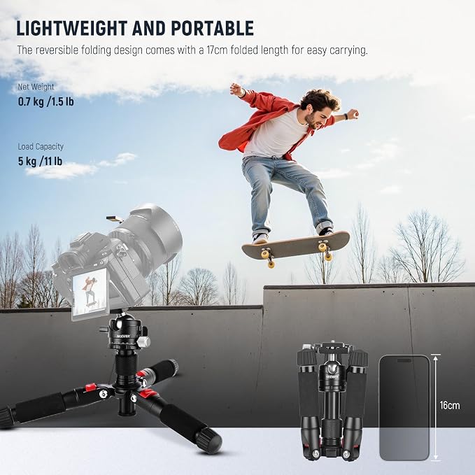 NEEWER Portable Travel Mini Tabletop Tripod, Aluminum Alloy 20''/ 50cm Desktop Desk Tripod with 360 Degree Ball Head, 1/4" Quick Shoe Plate for DSLR Camera Video Camcorder, Max Load 11 lb/5 kg