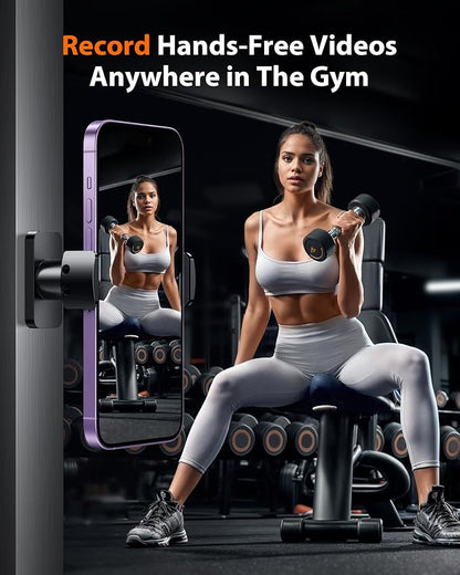 Stouchi Gym Magnetic Phone Holder, 360° Adjustable [N55 Dual Magnet] Phone Mount Gym Accessories for Women/Men, All Metal Portable Workout Essentials Compatible with 4.7-6.5" Smartphones, Black