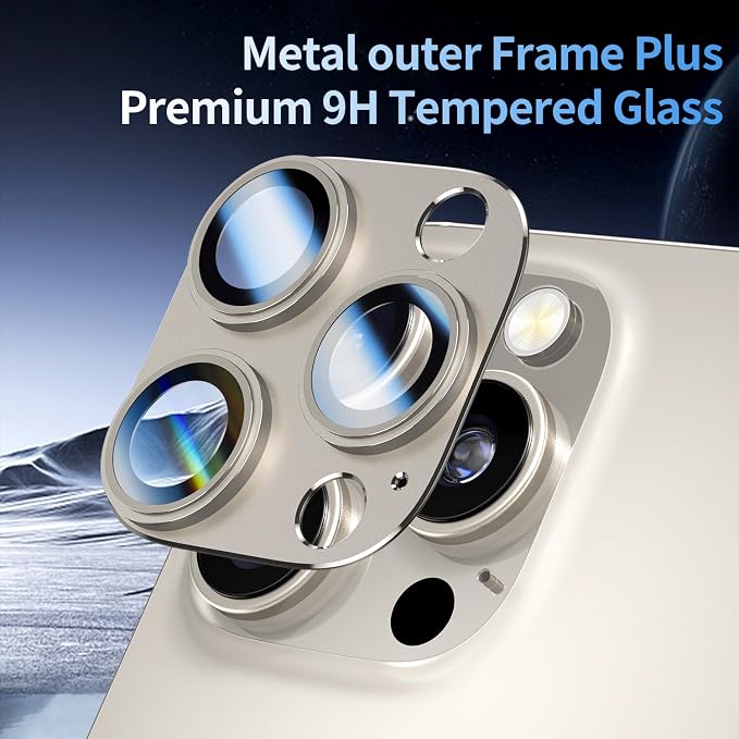 for iPhone 16 Pro/iPhone 16 Pro Max Camera Lens Protector [2 Pack], 9H Tempered Glass with Metal Alloy Frame, Anti-Scratch Camera Cover, HD Clear Photography, Titanium Natural
