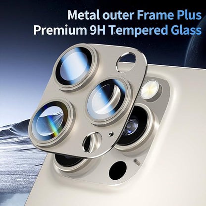 for iPhone 16 Pro/iPhone 16 Pro Max Camera Lens Protector [2 Pack], 9H Tempered Glass with Metal Alloy Frame, Anti-Scratch Camera Cover, HD Clear Photography, Titanium Natural