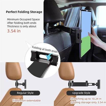 360Adjustable iPad Car Tablet Holder - Back Seat for Kids & Adults, Compatible with 4.7-12.9in Devices (iPhone, iPad, Switch), Road Trip Essentials (Black)
