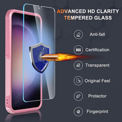 RMOCR Case for Samsung Galaxy S25 Plus, Full Body Heavy Duty Rugged Shockproof Protective Phone Cover with Lanyard Strap, Tempered Glass Screen Protector and Camera Lens Cover, Cute Pink