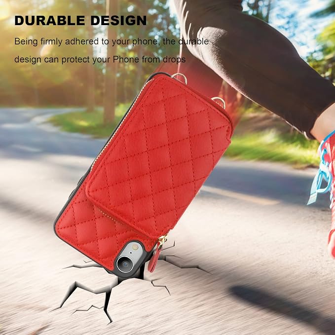 Bocasal Crossbody Wallet Case for iPhone Xr, RFID Blocking PU Leather Zipper Handbag Purse Flip Cover, Kickstand Folio Case with Card Slots Holder Wrist Strap Lanyard 6.1 Inch (Red)