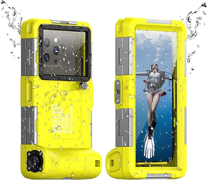 2026 Underwater Snorkeling Diving Phone Case for Phone 17/16/15/14/13/12Pro Max/Galaxy S25/S24/S23.(50ft/15m) Professional Scuba Dive Waterproof Case Underwater Photo Video（Yellow）