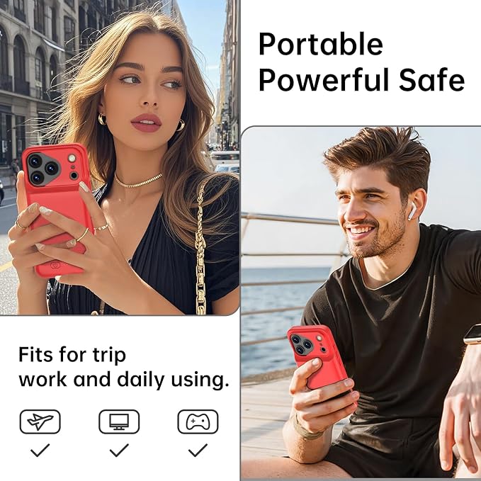 GIN FOXI Battery Case for iPhone 17 Pro Max, Rechargeable Case Charger 8500mAh Ultra-Slim Lightweight Powerful Battery Pack 15W Fast Charging Anti-Fall TPU Juice Box for 17 Pro Max (6.9") Red