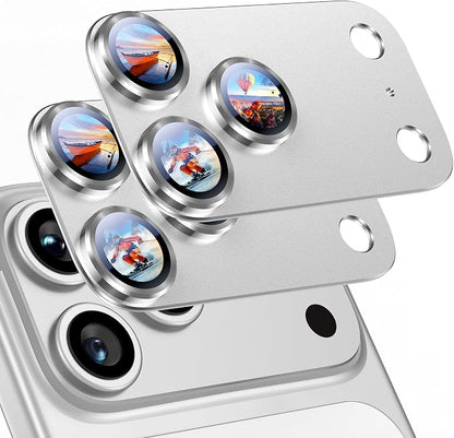 Uyiton Compatible with iPhone 17 Pro Max Camera Lens Protector - [Not Easy to Break][Strong Adsorption][Case-Friendly] Metal Tempered Glass Rear Camera Screen Cover - Silver, 2 Packs